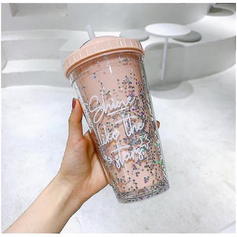 SLD Tazze Da Viaggio Bottiglia D'acqua Per Adulti Con Cannuccia E Coperchio Trave Reusibili Cuppe Di Plastica (rosa Glitter) 