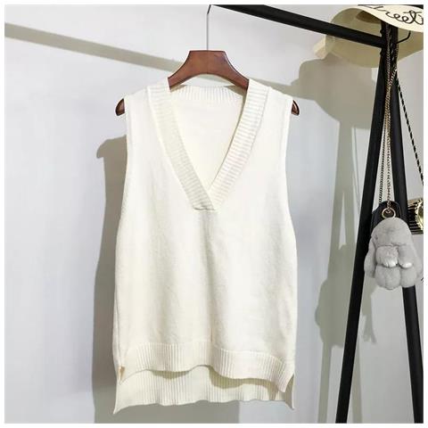 SLOWMOOSE Maglione Da Donna Con Scollo A V Lavorato A Maglia Autunno E Inverno Nuovo Maglione Coreano [ bianca]