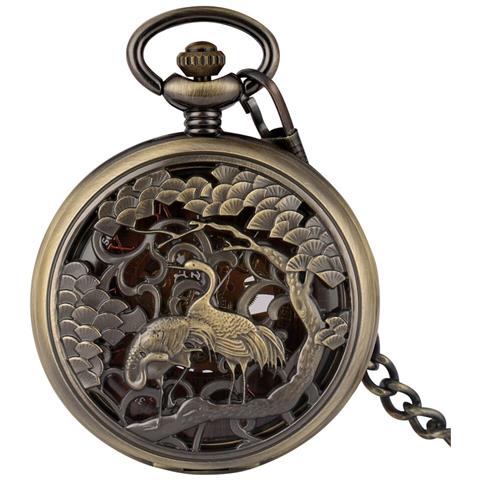 HTN Bronzo Hollow Vivid Grow Cover Copertura Meccanica Avvolgimento A Mano Tasca Orologio Da Taschino Da Uomo Orologi Retrò