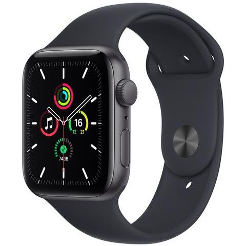 APPLE Watch SE 44mm Impermeabile 5ATM GPS Bluetooth / Wi- Fi con Cassa in Alluminio Grigio e Cinturino Sport Nero