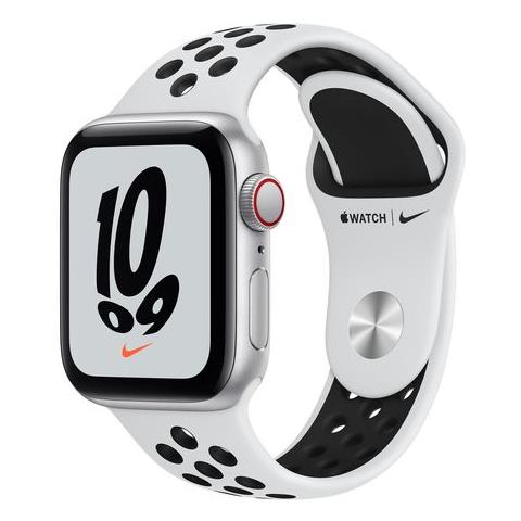 APPLE Watch Nike SE 40mm Impermeabile 5ATM GPS + Cellular / Bluetooth / Wi-Fi con Cassa in Alluminio Argento Cinturino Nero / Platino