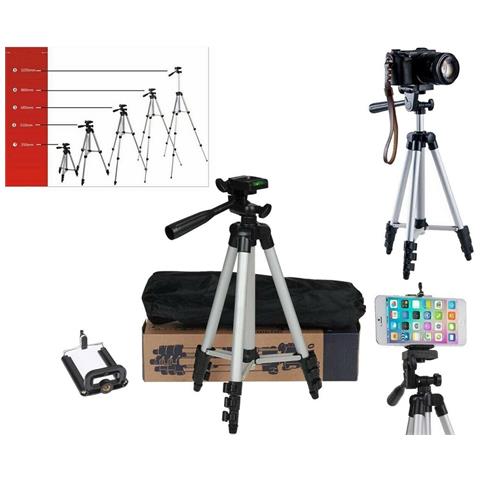 Trade Shop Cavalletto Universale Fotocamera Treppiedi Tripode Supporto Alluminio Smartphone