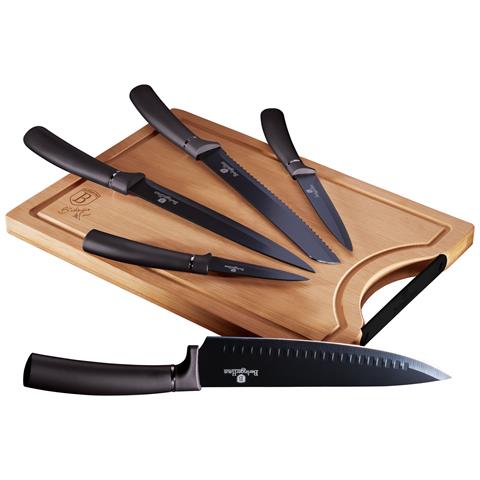 BERLINGER HAUS Carbon Pro Set Di 5 Coltelli Da Cucina Professionali Acciaio Inox Coltello Cuoco Tagliere Grigio