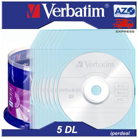 VERBATIM 5 Pz Dvd+r Verbatim 8x 8,5gb 240 Min. Azo Dual Layer Con Custodie Bustine