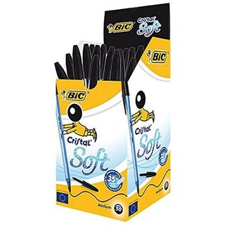 Bic Cristal 12516 - Confezione Di Penne A Sfera Con Inchiostro Nero, Canna Trasparente E Impugnatura Esagonale, Punta Media In Ottone, Scrittura Fluida E Affidabile