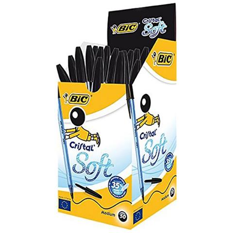 Bic Cristal 12516 - Confezione Di Penne A Sfera Con Inchiostro Nero, Canna Trasparente E Impugnatura Esagonale, Punta Media In Ottone, Scrittura Fluida E Affidabile