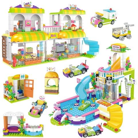 Image of 1375 Pezzi Kit Di Costruzione Per Feste Estive In Piscina Con Amici, Set Di Costruzione Per Supermercato Della Città Della Piscina Con Scatola Di Immagazzinaggio, Gioco Di Ruolo Creativo Con Blocchi Di Costruzione, Regali Di Compleanno Per Bambini Ragazz