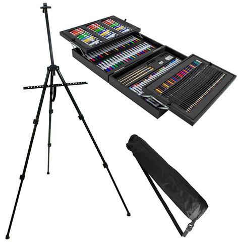 ECD GERMANY Set Pittura Arte Disegno 174 Pz Valigetta Nera In Legno Con Cavalletto Treppiede