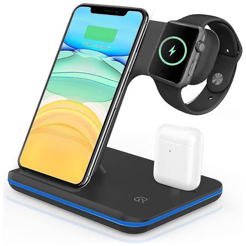 HTN Caricatore Wireless, 3 In 1 Qi 15w Stand Di Ricarica Wireless Veloce Per Airpods Apple Watch, Wireless