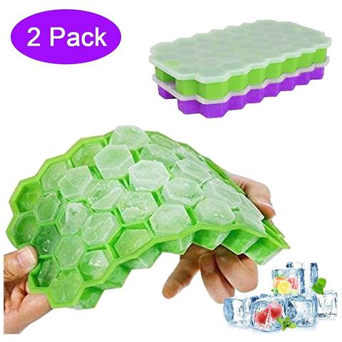Image of Vassoio Cubo Di Ghiaccio In Silicone Con Coperchio 2 Pezzi Set Di 37 Cubetti Di Ghiaccio Vassoio Ghiaccio Vassoio Fai Da Te Vassoio Cubo Di Ghiaccio Domestico Fai Da Te