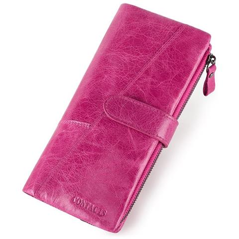 JUSTGREENBOX Nuovo Portafoglio In Vera Pelle Moda Portamonete Per Le Signore Donne Portafogli Frizione Lunga Con Borse Cellulare Titolare Della Carta Rose