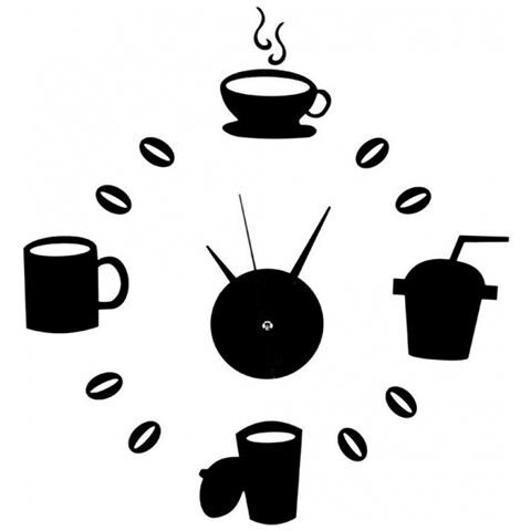 Trade Shop Orologio Da Parete Adesivo Nero Tazze Caffè Design Moderno Casa Ufficio Cucina