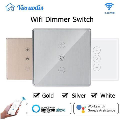 HTN Gold / silver Led Dimmer Wifi Switch Smart Life / tuya Touch Control Stepless 400w Con Opere Compatibili Con Lampadina Alexa Google Assistant