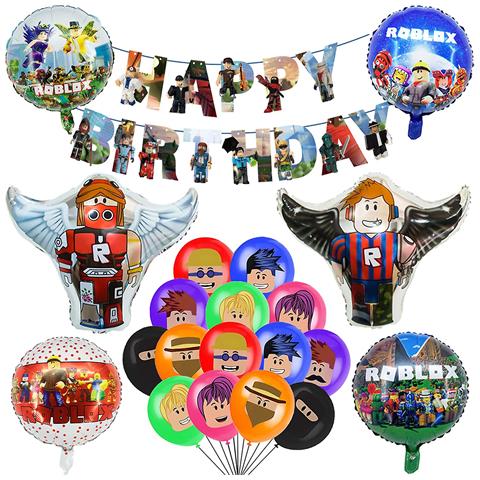 Roblox Balloon Decorazioni di compleanno Roblox Tema Decorazioni per feste di compleanno includono banner Cake Topper Palloncini per bambini Forniture per feste di compleanno 33 pezzi | IT