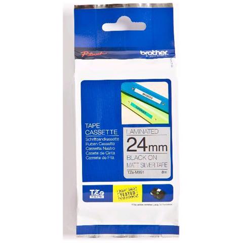 Brother Nastro Laminato per Etichettatrice Formato 24 mm x 8 m Nero su Argento