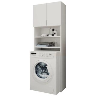 Mobile Per Lavatrice Grigio Cemento 70x25x90 Cm - Salvaspazio Con 9 Scomparti E 2 Ante Per Bagno O Lavanderia