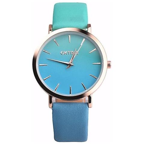 INLAW Oktime Wok13402 2 Pcs Retro Gradient Color Design In Pelle Cintura In Pelle Orologio Per Uomo / Donna (il Guscio In Oro Rosa È Verde Sotto Il Blu) 