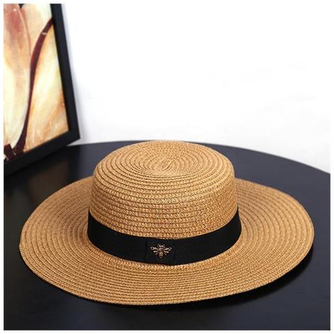 SLOWMOOSE - Nuovo Cappello Da Sole Piccola Ape Cappelli Di Paglia Oro  Intrecciato Femminile Parasole Sciolto Visiera Berretto Piatto [ cachi /  56-58 Cm] - ePRICE
