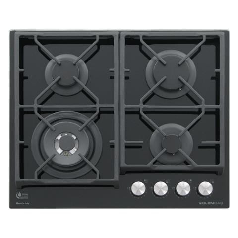 GLEM GAS Gv64txbk Piano Cottura Da Incasso In Cristallo Nero 60cm 4 Fuochi A Gas Total Flame Control Griglie In Ghisa - Promo