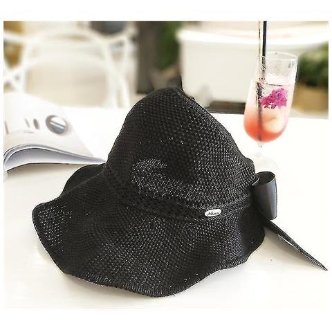 Immagine di  Coda Di Cavallo Con Prua, Nastro Da Sole A Maglia, Cappello Rafia (nero)