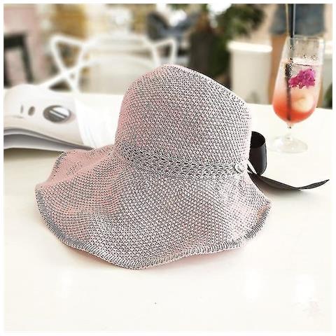 Immagine di  Coda Di Cavallo Con Prua, Nastro Da Sole A Maglia, Cappello Rafia (rosa)