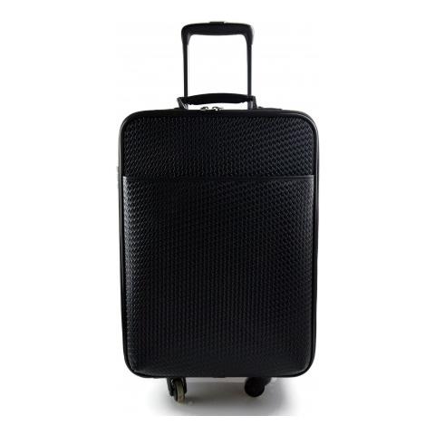 SHOPSMART Pelle trolley Borsa da viaggio 4 ruote Weekender nero