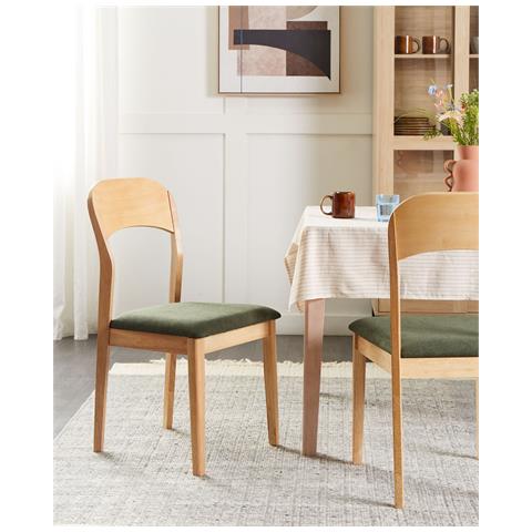 Set Di 2 Sedie Da Pranzo Legno Chiaro E Verde Scuro Alvin