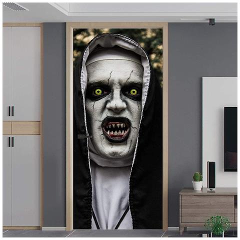 HTN Visualizzazione 3d Di Halloween 78x28 Pollici Adesivo Per Porta Full Decal Adesivo Per La Porta A Porta Fantasma Spaventosa
