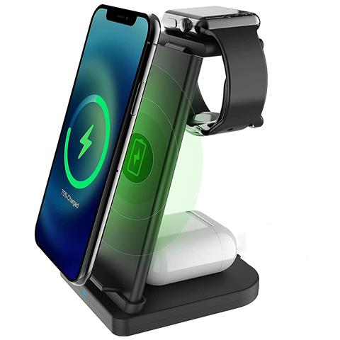 INLAW Caricabatterie Wireless 3 In 1, Fast Qi Stazione Di Ricarica Wireless Station Dock Compatibile Con Iphone 12/12 Pro Max / 11 / X / Xs Max / 10/9/8 Plus Qi Android Phone Airpods 2 / Pro Watch Apple 2/3/4 / 5/6 / Se, (nero) 