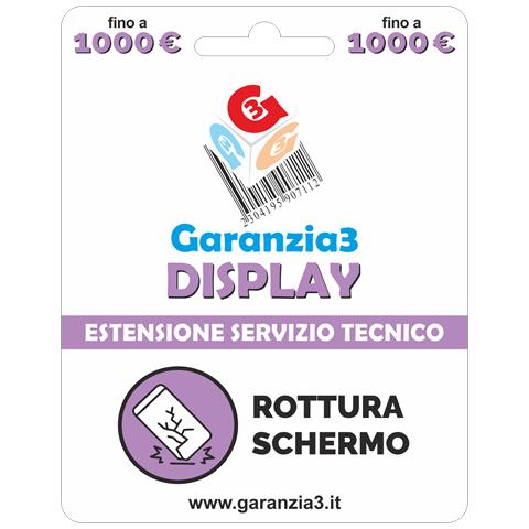 GARANZIA3 Display 1000 - Servizio di assistenza tecnica 12 mesi di ripristino da rottura schermo accidentale. Valore dispositivo fino a 1000 Euro