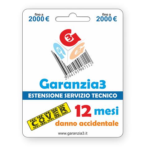 GARANZIA3 Cover 2000 - Estensione del servizio tecnico a 12 mesi per danno accidentale con massimale di copertura a 2000 Euro