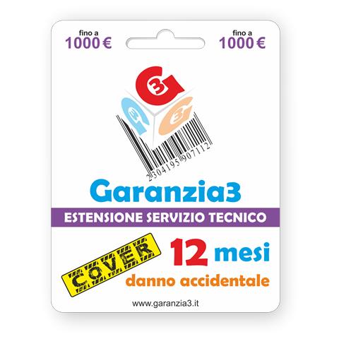 GARANZIA3 Cover 1000 -Estensione del servizio tecnico a 12 mesi per danno accidentale con massimale di copertura a 1000 Euro