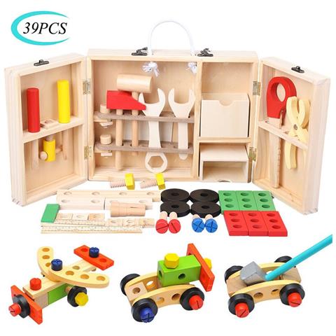 Image of Bambini Maniglia Cassetta Degli Attrezzi Giocattolo Educativo In Legno Riparazione Fai Da Te Assemblaggio Di Viti Cassetta Degli Attrezzi Simulazione Puzzle 3d Gioco Divertente Fai Finta Di Giocattoli Per Ragazzi