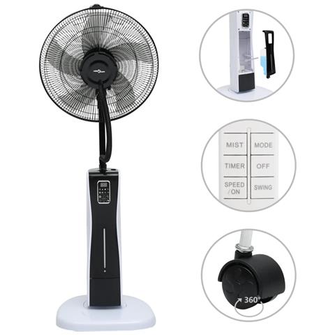 VIDAXL Ventilatore Nebulizzatore a Piedistallo Telecomando Nero Bianco