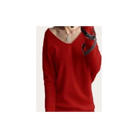 SLOWMOOSE Maglioni In Cashmere Primavera Autunno Donna Moda Pullover Sexy Con Scollo A V [ rosso / Xxl]
