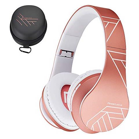 POWERLOCUS Bluetooth Cuffie Auricolari Pieghevoli, Over Ear Bluetooth Headphones Stereo Senza Fili Cuffie O Collegate Headset Con Microfono, Micro Sd / tf, Fm Per Iphone / samsung / ipad / pc (oro Rosa) 