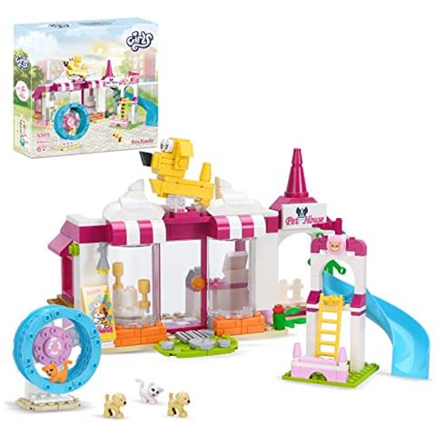 Image of Girls Friends Set Da Costruzione Per Animali Domestici 244 Pezzi Kit Da Costruzione Per Asilo Per Cani, Parco Giochi Per Animali Con Scivolo, Set Da Gioco Per Cuccioli Di Animali Con 2 Cani E 2 Gatti Figure Giocattolo, Giocattoli Da Costruzione Educativi
