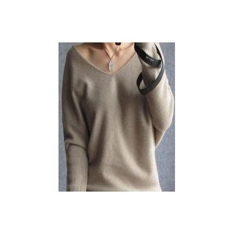 SLOWMOOSE Maglioni In Cashmere Primavera Autunno Donna Moda Pullover Sexy Con Scollo A V [ cachi / L]