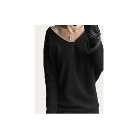 SLOWMOOSE Maglioni In Cashmere Primavera Autunno Donna Moda Pullover Sexy Con Scollo A V [ nero / 4xl]