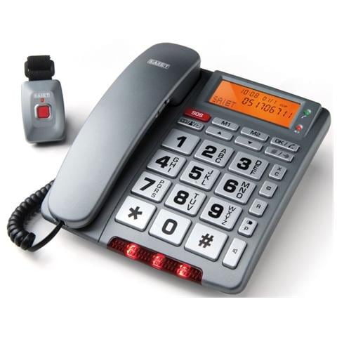 SAIET Telefono con Telecomando SOS 2 Tasti Personalizzabili Fissaggio alla Parete Family Telesos