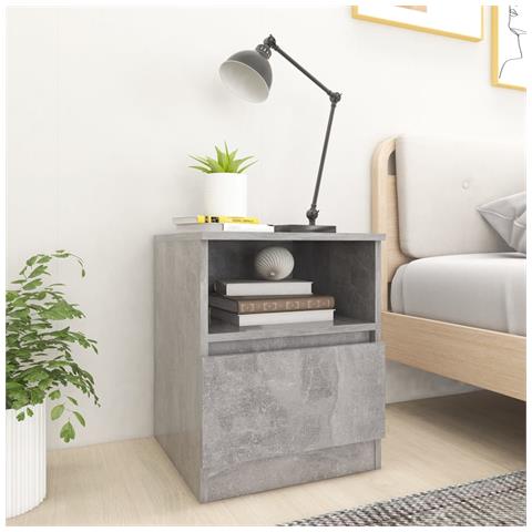 Comodino Grigio Cemento 40x40x50 cm in Legno Multistrato