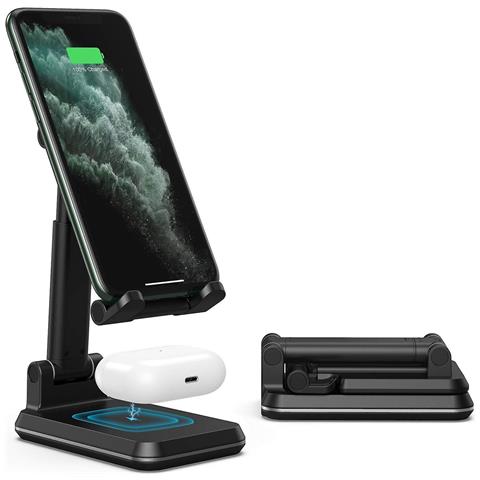 INLAW Caricabatterie A Doppio Wireless 3 In 1 Qi Caricabatterie A Induzione Qc Qc 3.0 10w Stazione Di Ricarica Rapida, Supporto Per Telefono Regolabile Per Pc Per Iphone, Apple, Samsung Galaxy, Huawei, Cuffie, Airpods Pro / 2, (nero) 