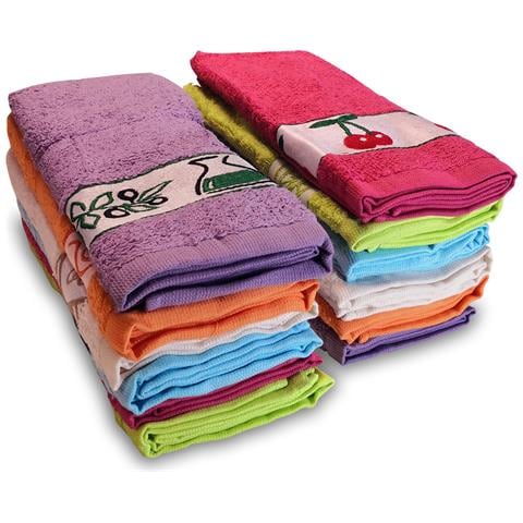 BRIEBE Pc12b 12 Asciugamani Da Cucina Strofinacci Cotone Super Assorbente 100% Cotone 50x50