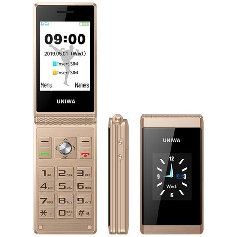 UNIWA Telefono Mobile Doppio Schermo Anziano Flip Telefono Mobile Doppia Carta Foto Business Anziano Telefono Mobile Oro