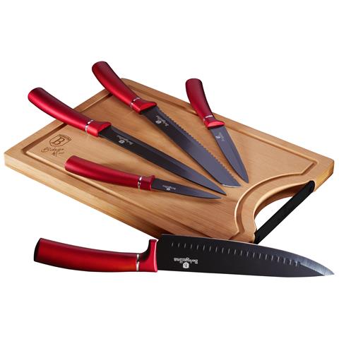 BERLINGER HAUS Burgundy Set Di 5 Coltelli Da Cucina Professionali Acciaio Inox Coltello Cuoco Tagliere Rosso