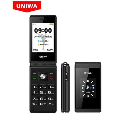 UNIWA Telefono Mobile Doppio Schermo Anziano Flip Telefono Mobile Doppia Carta Foto Business Anziano Telefono Mobile Nero