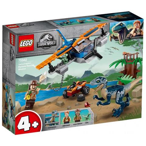 LEGO 75942 - Jurassic World - Dinosauro Velociraptor: Salvataggio in Biplano