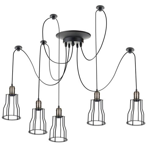 PRIMEMATIK Lampada vintage con gabbie lunghe per 5 lampadine di filo E27 con cavo di 3m