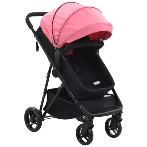 vidaXL Passeggino Gemellare Bambini Regolabile in Acciaio Blu Nero Carrozzina