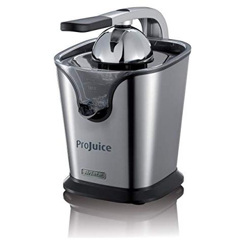 Image of ProJuice Spremiagrumi Elettrico Professionale, Braccio in Acciaio Inossidabile, Beccuccio Antigoccia, 2 Coni Intercambiabili, 160 W, Acciaio, Grigio Argento